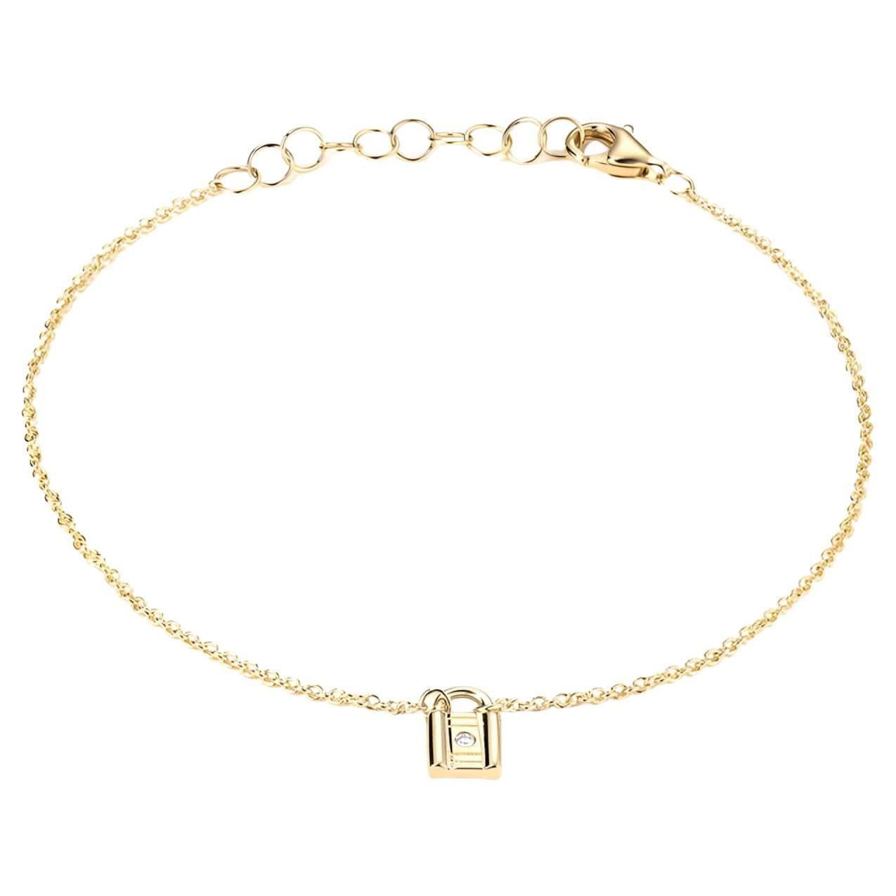 Mini Lock Diamond 14K Yellow Gold Bracelet
