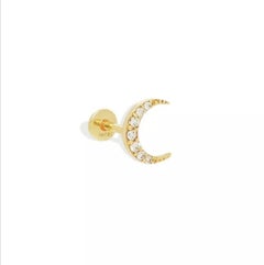 14K Solid Gold Diamond Moon Stud Ear/Nose Piercing Jewelry Tiny Minimalist Pin