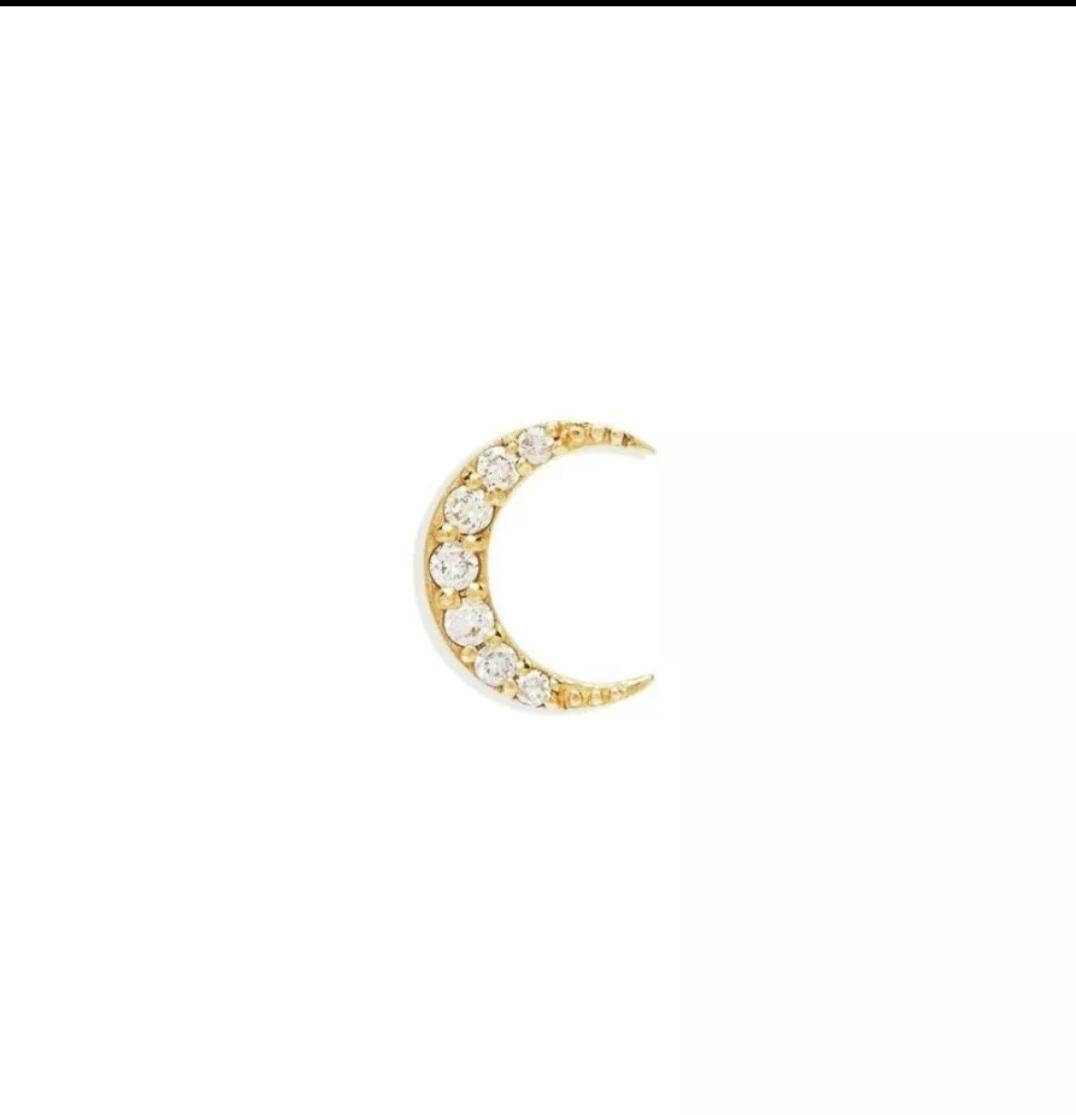 Art Déco Gioielli per piercing all'orecchio/naso in oro massiccio 14K con perno a forma di luna con diamante in vendita
