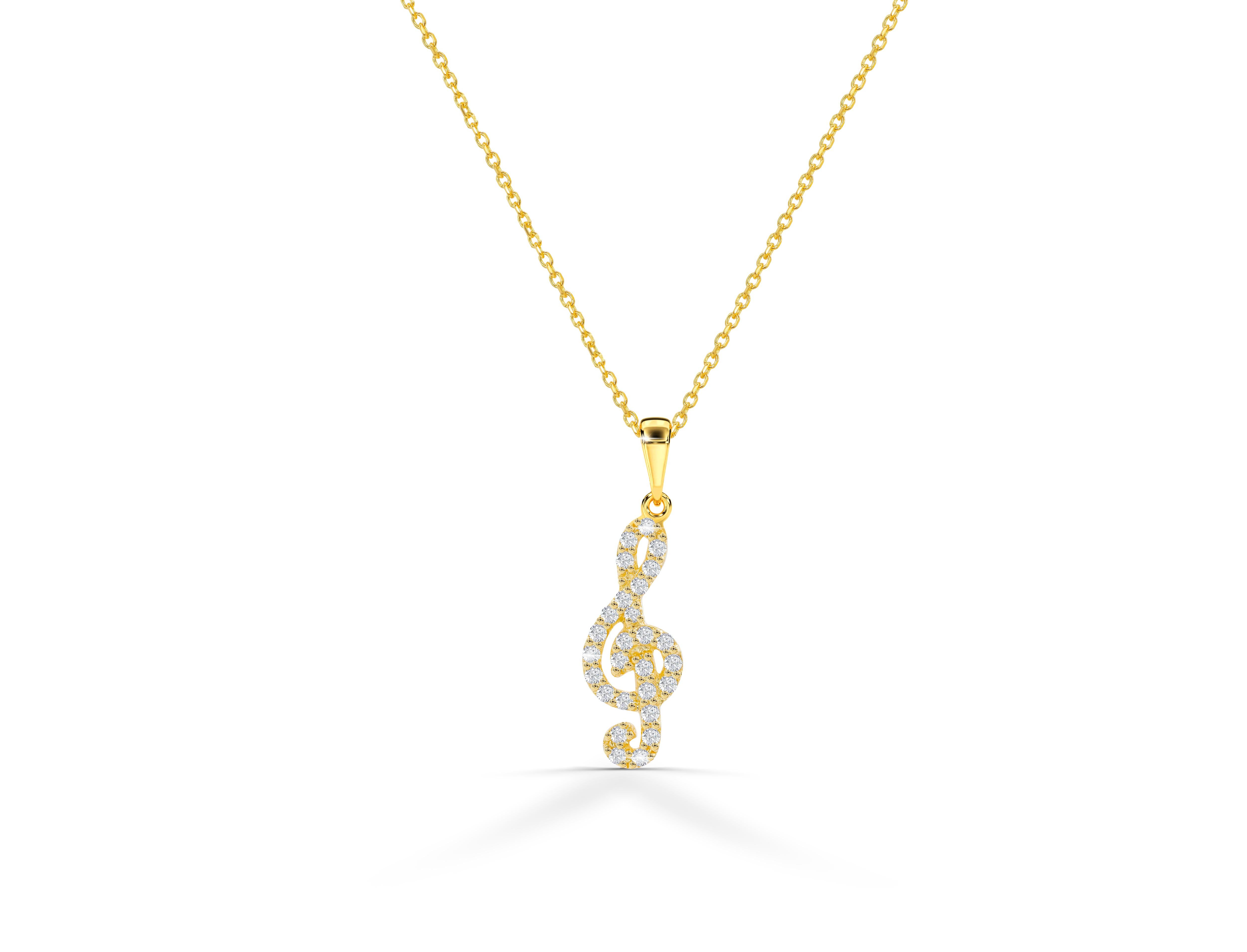 Diamond Music Note Necklace is made of 14k solid gold.
Available in three colors of gold: White Gold / Rose Gold / Yellow Gold.

Lightweight and gorgeous natural genuine round cut diamond. Each diamond is hand selected by me to ensure quality and