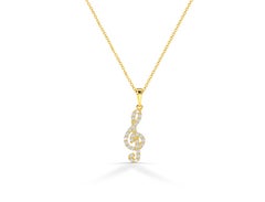 14k Solid Gold Diamond Music Note Necklace Treble Clef Necklace Musical Jewelry