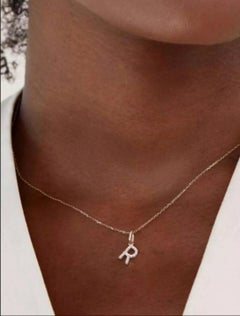 14K Solid Gold Diamond Name Necklace Name Initial Pendant Christmas Gift For Her