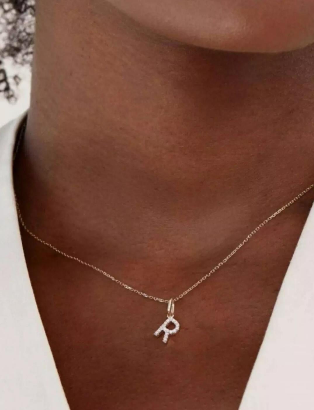 14K Massivgold Diamant Name Halskette Name Initial Anhänger Weihnachtsgeschenk für sie für Damen oder Herren im Angebot