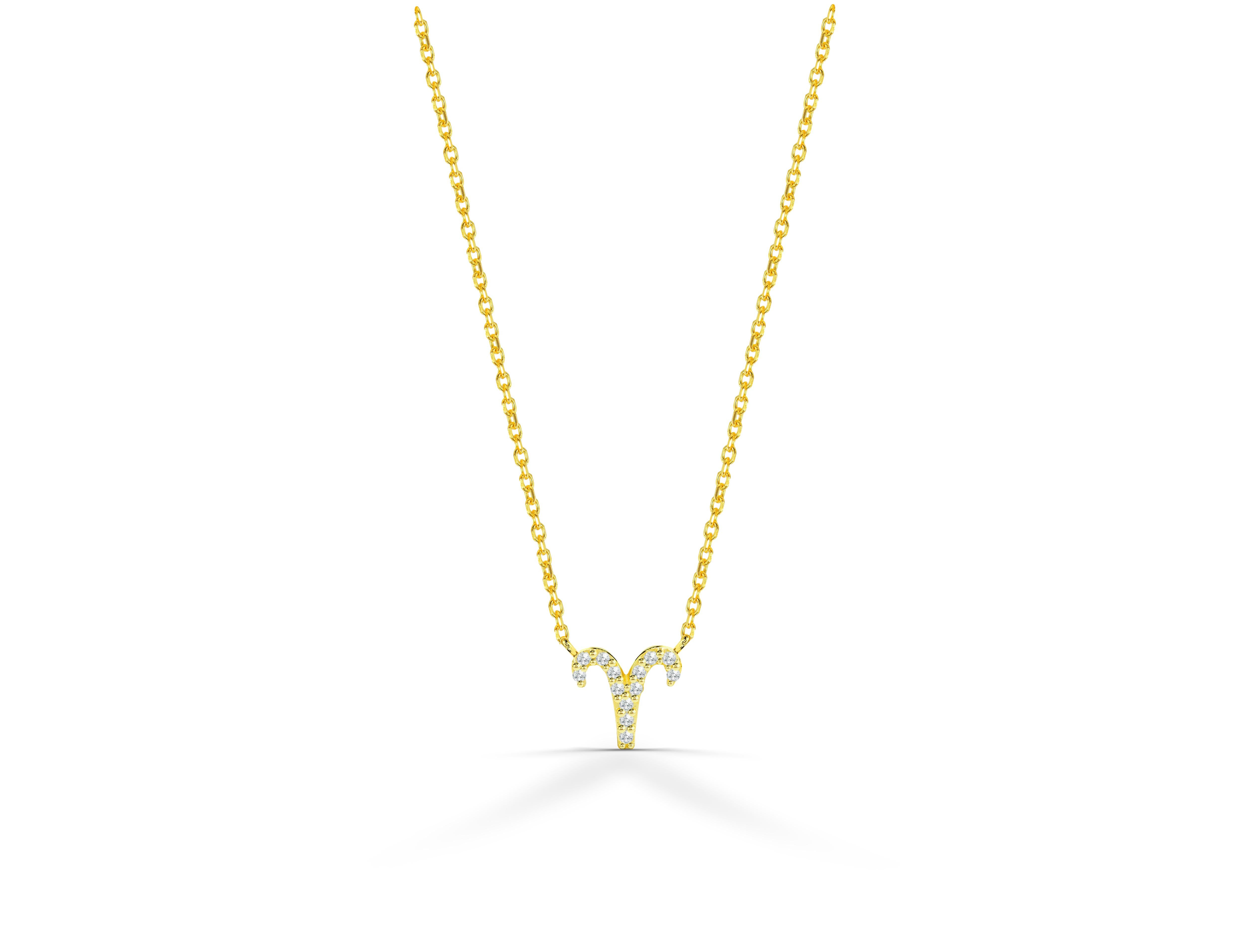 Beautiful and Sparkly Diamond Aries Necklace is made of 14k solid gold.
Available in three colors of gold:  Yellow Gold / Rose Gold / White Gold.

Natural genuine round cut diamond each diamond is hand selected by me to ensure quality and set by a