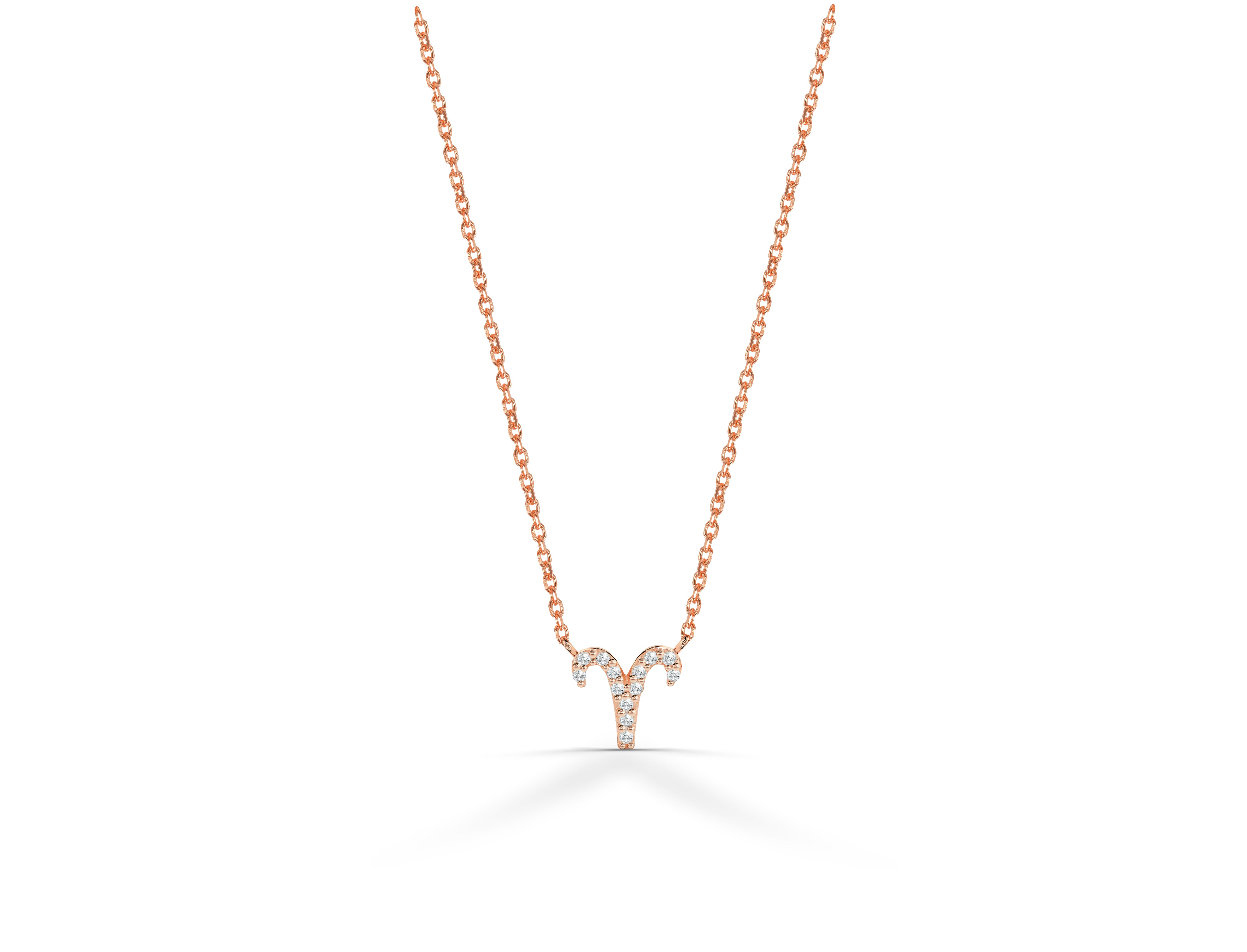 14k Massivgold Diamant-Halskette für Aries, Tierkreiszeichen-Schmuck für Aries