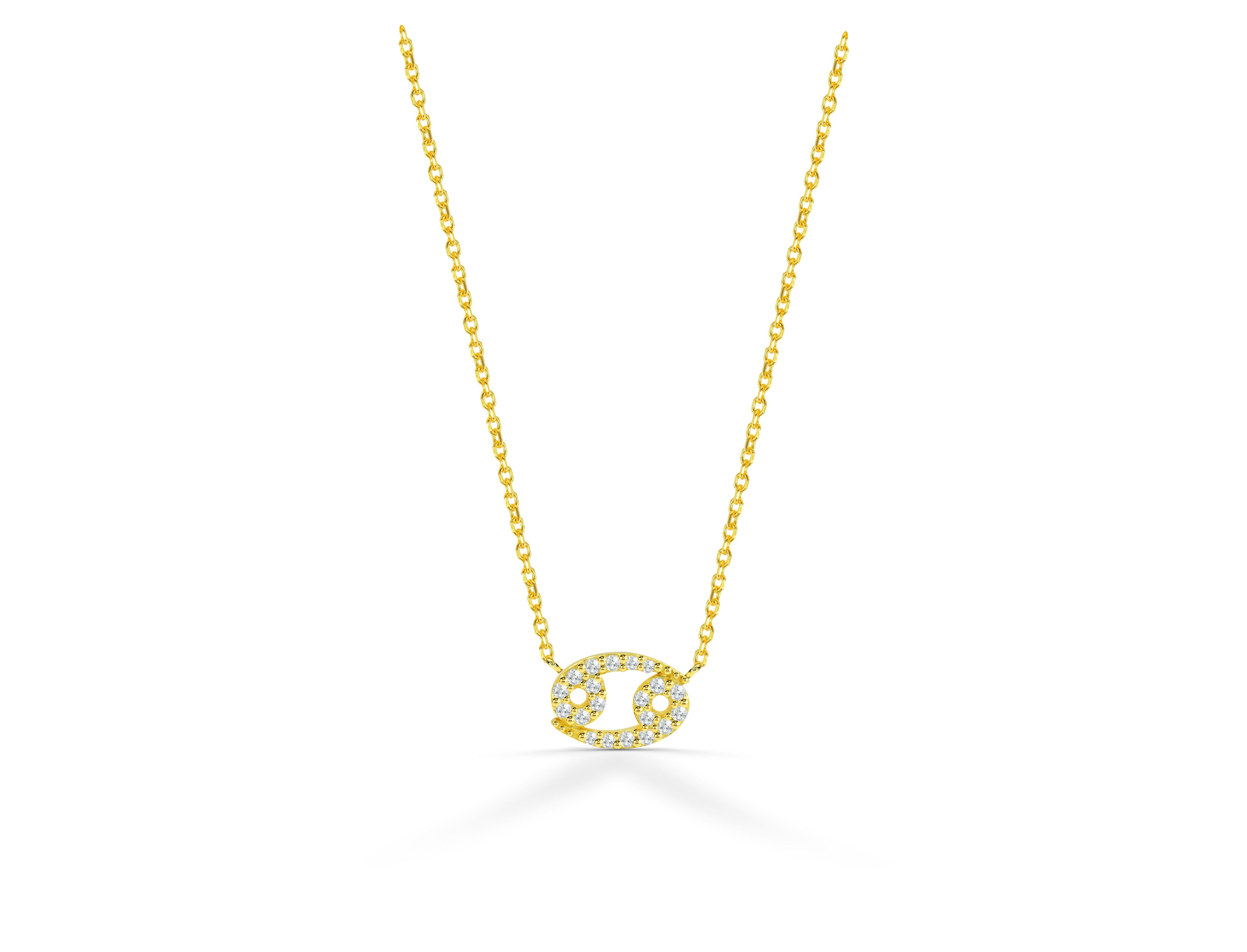 Beautiful and Sparkly Diamond Cancer Necklace is made of 14k solid gold.
Available in three colors of gold:  Rose Gold / White Gold / Yellow Gold.

Natural genuine round cut diamond each diamond is hand selected by me to ensure quality and set by a