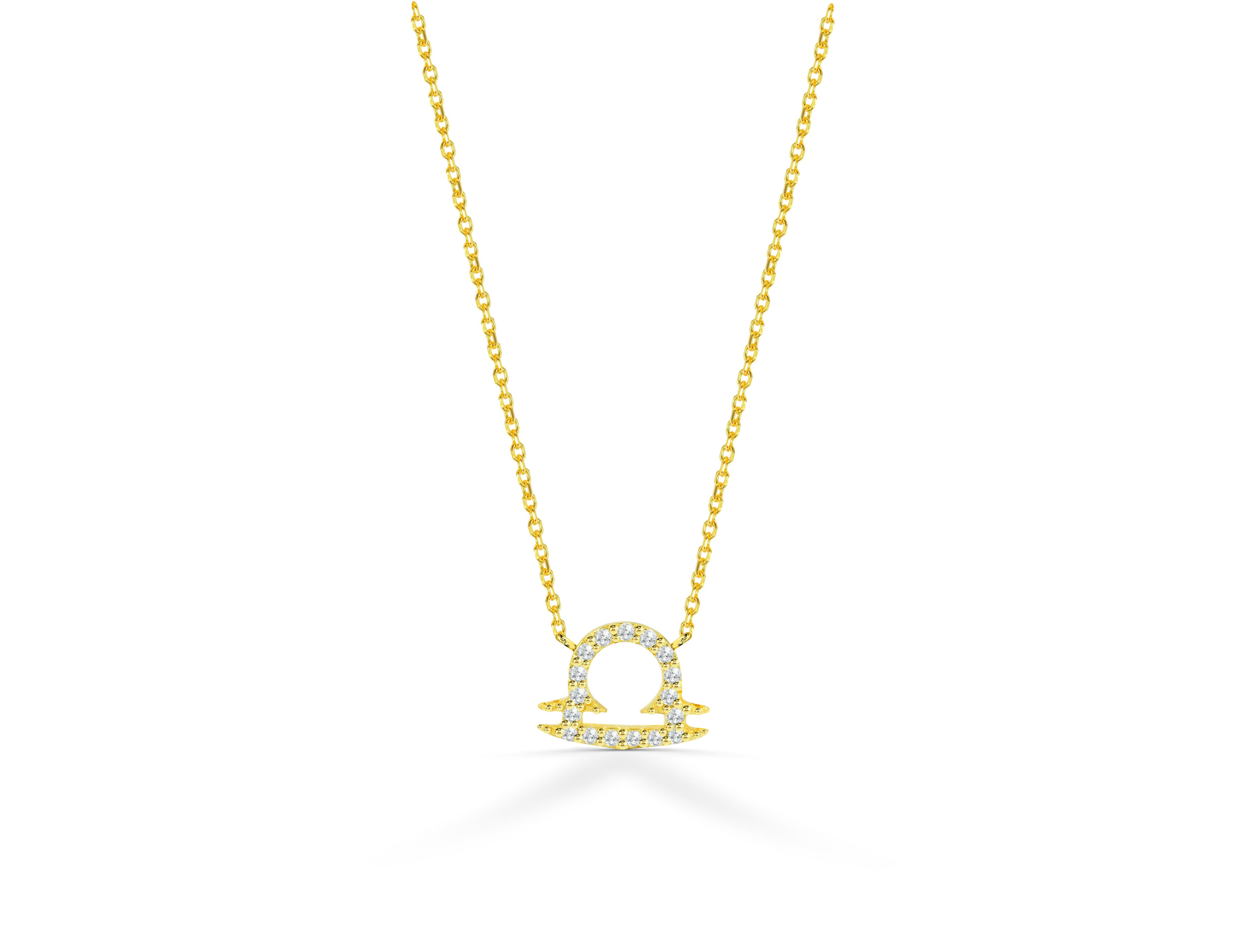 Beautiful and Sparkly Diamond Libra Necklace is made of 14k solid gold.
Available in three colors of gold:  White Gold / Rose Gold / Yellow Gold.

Natural genuine round cut diamond each diamond is hand selected by me to ensure quality and set by a