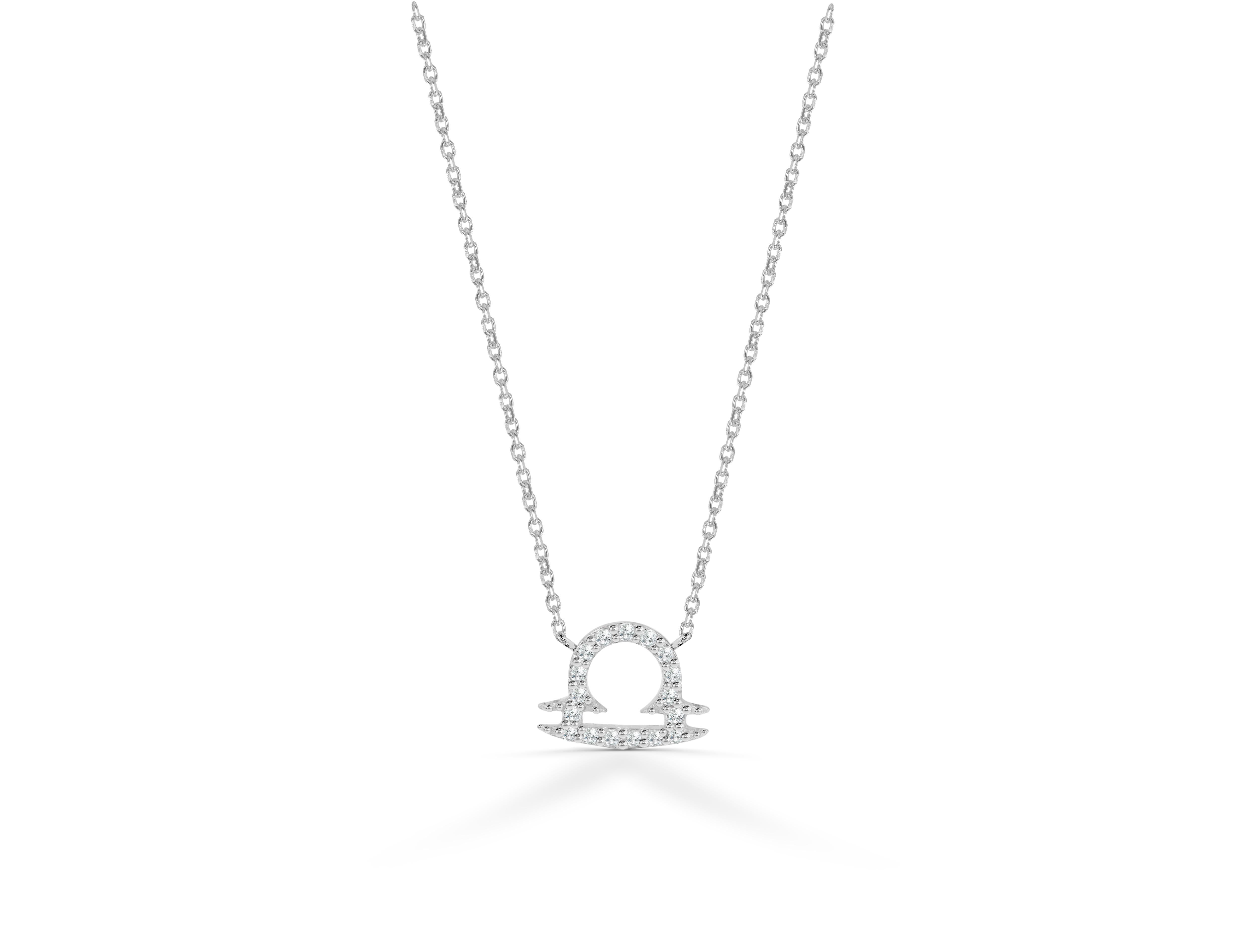 Moderne Collier signe de naissance du zodiaque Libra en or massif 14 carats et diamants en vente