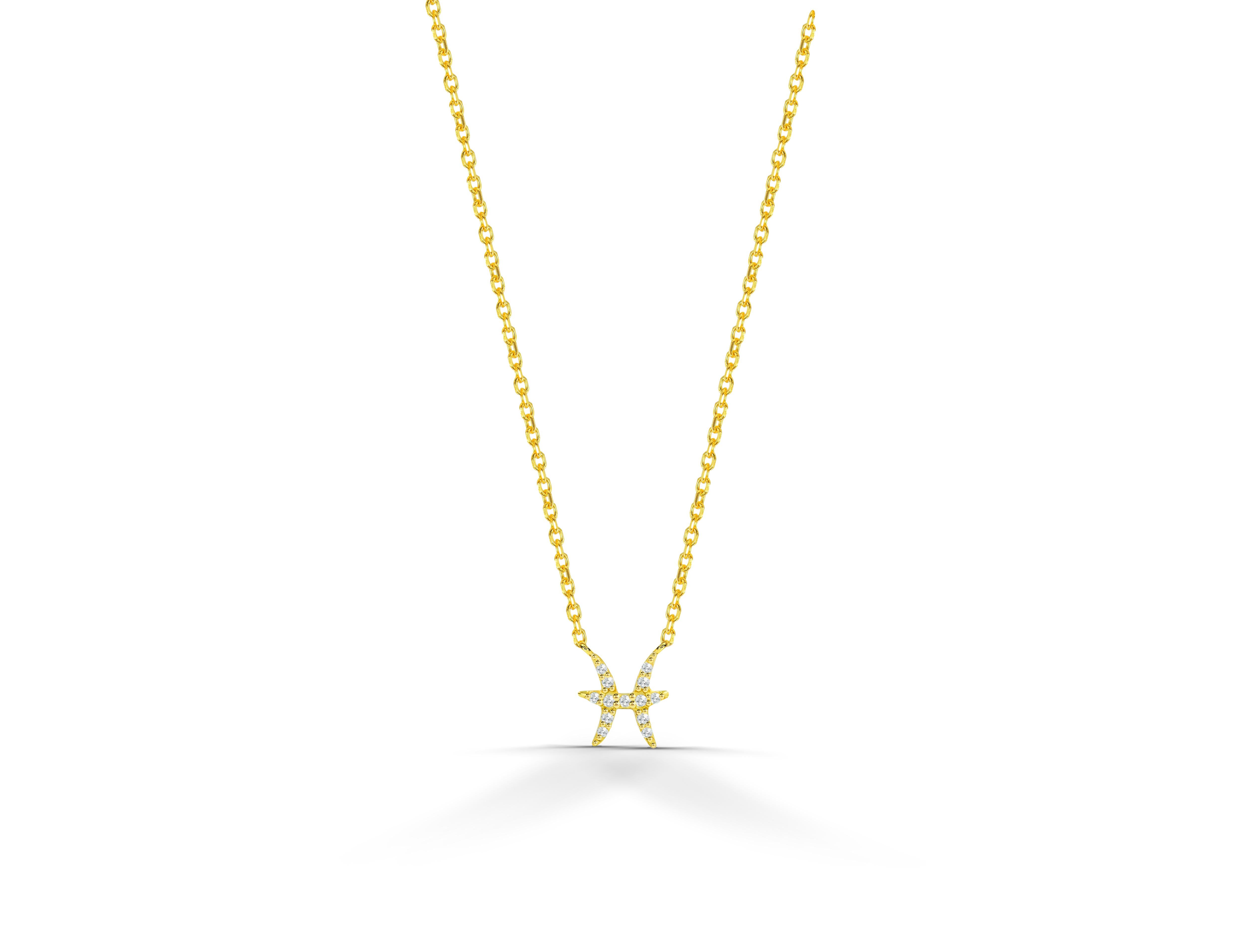 Beautiful and Sparkly Diamond Pisces Necklace is made of 14k solid gold.
Available in three colors of gold: Yellow Gold / White Gold / Rose Gold.

Natural genuine round cut diamond each diamond is hand selected by me to ensure quality and set by a