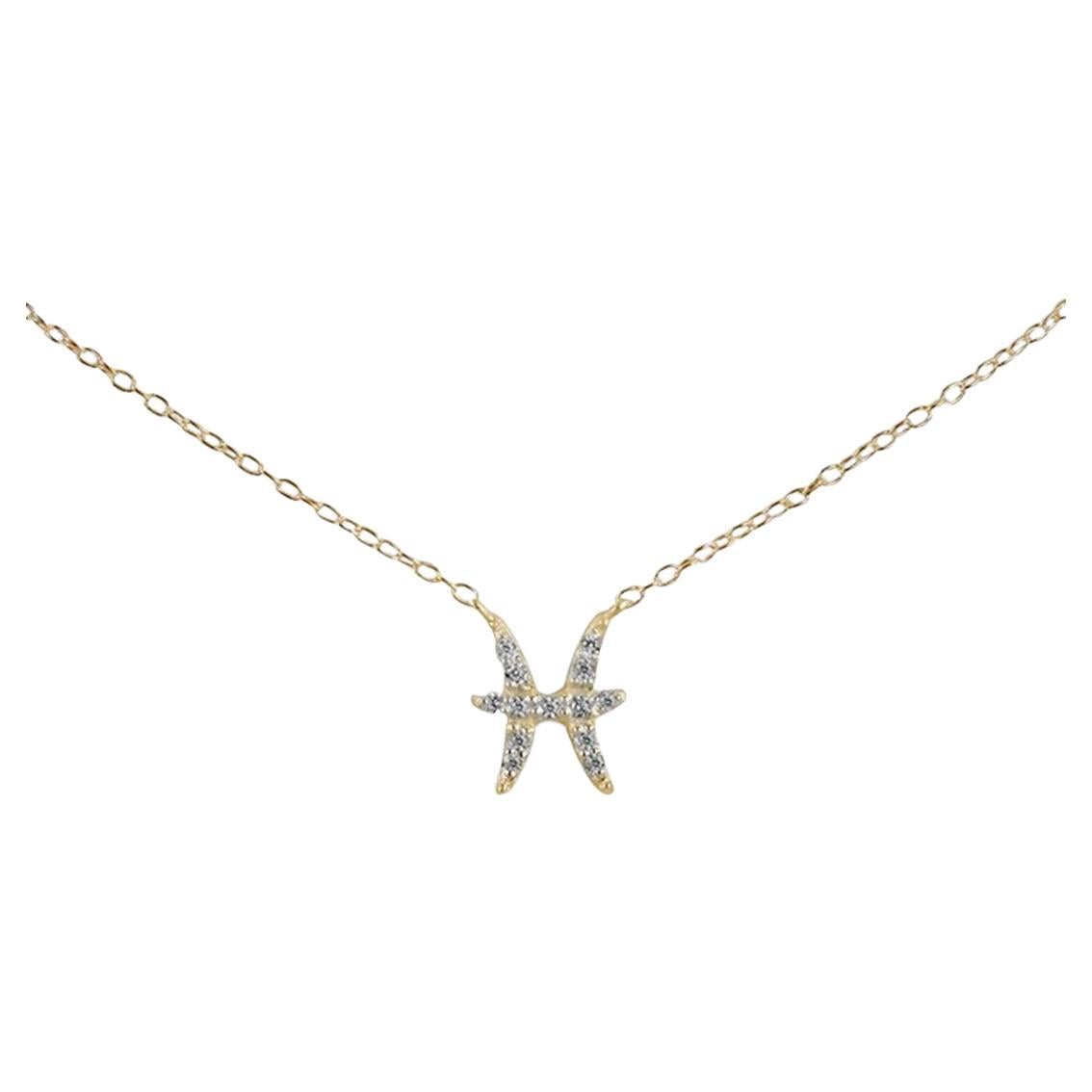14k Solid Gold Diamond Necklace Pisces 