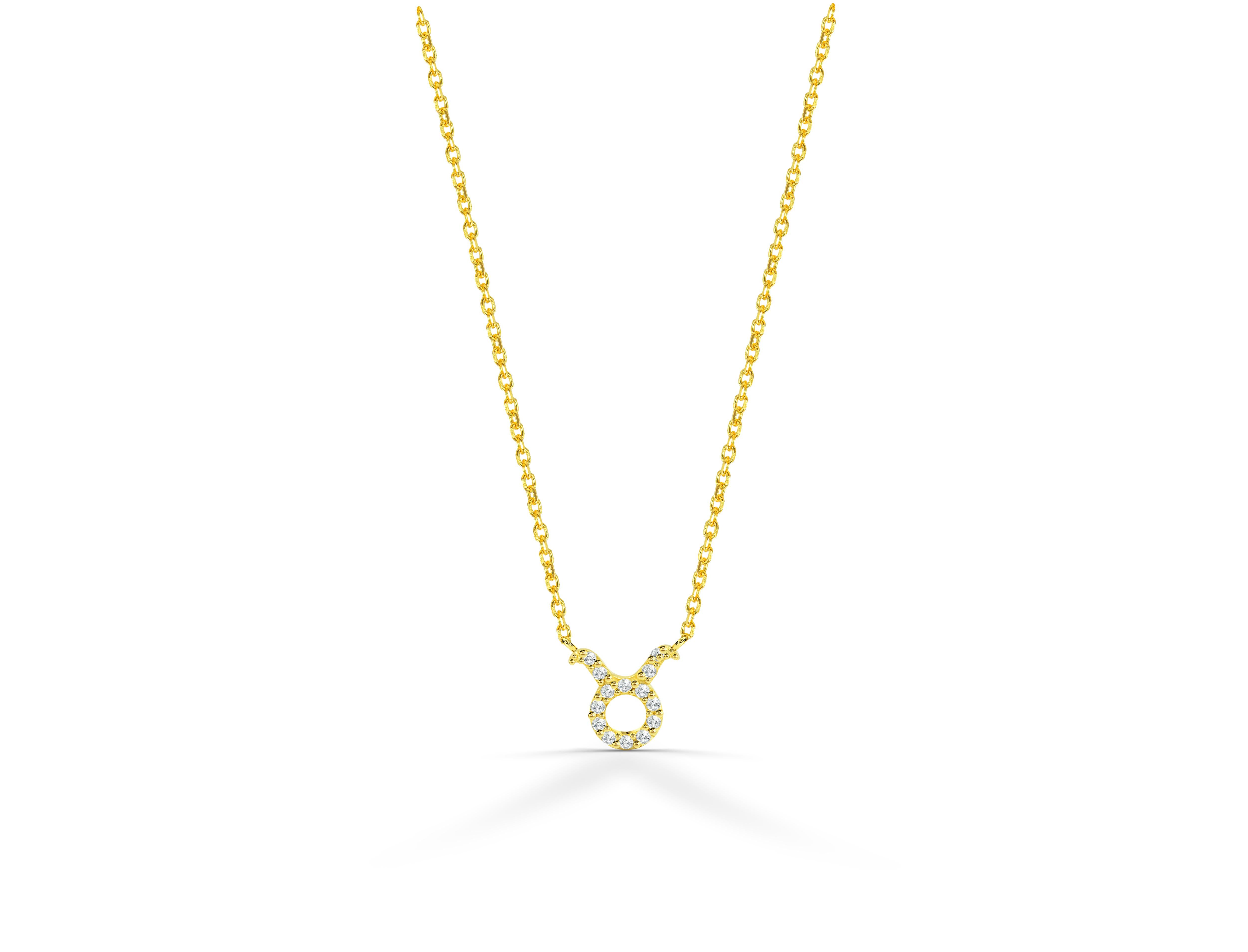 Beautiful and Sparkly Diamond Taurus Necklace is made of 14k solid gold.
Available in three colors of gold: Yellow Gold / Rose Gold / White Gold.

Natural genuine round cut diamond each diamond is hand selected by me to ensure quality and set by a