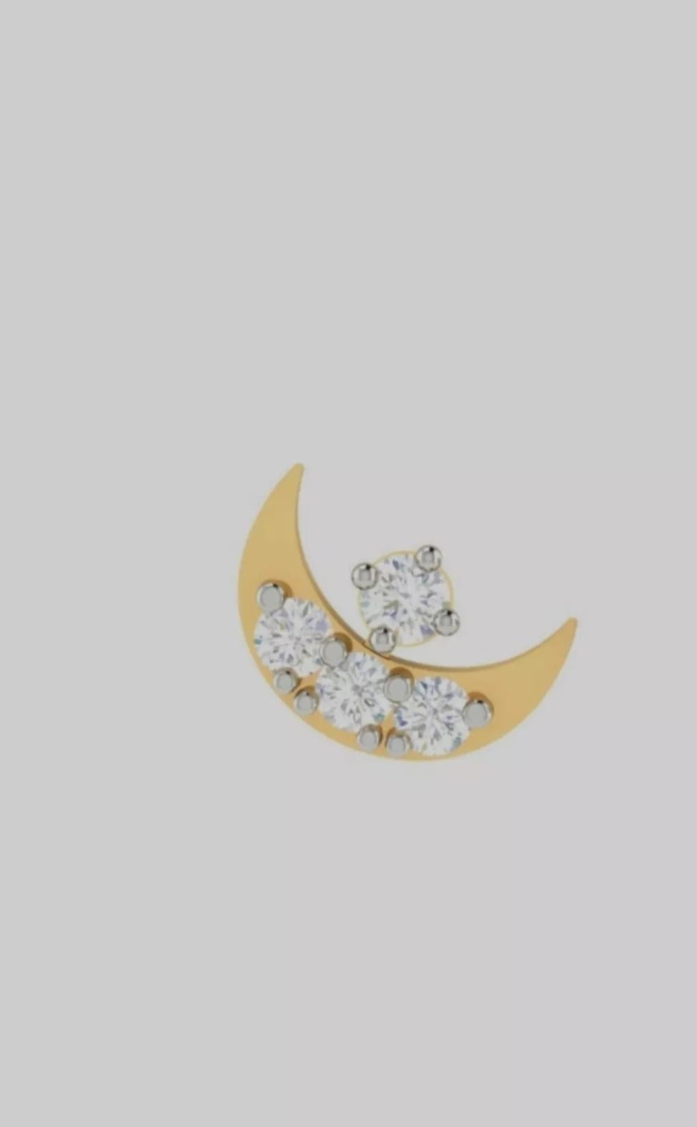 Clous d'oreilles croissant de lune en or jaune 14 carats avec diamants perçants Pour femmes en vente