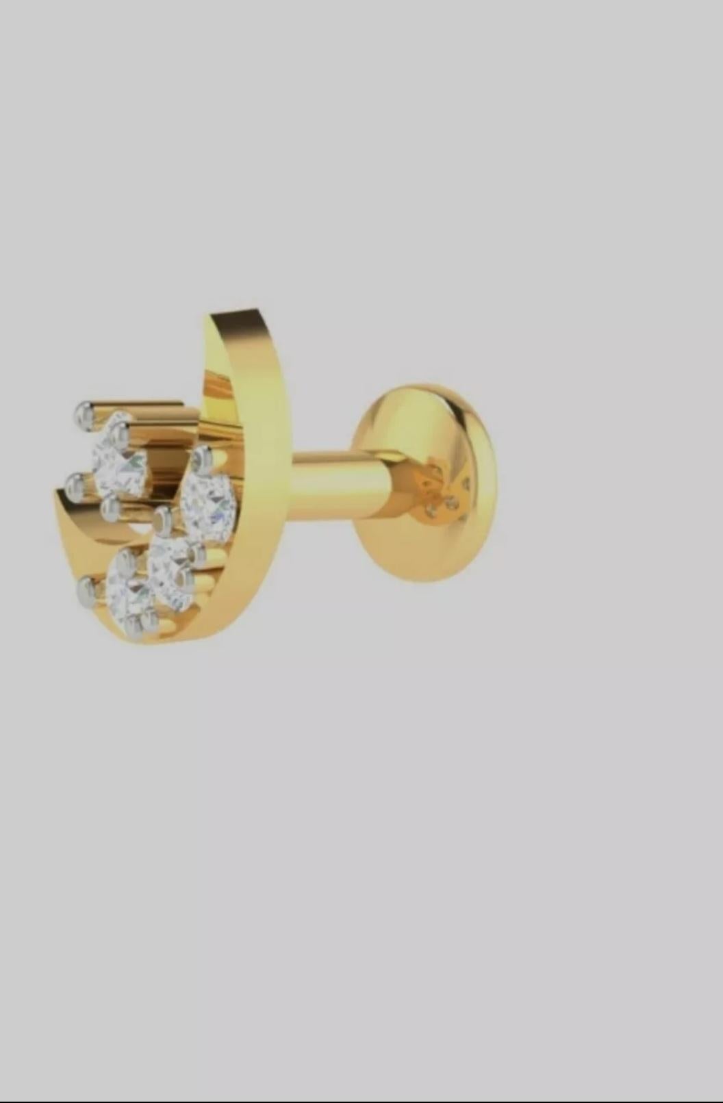 Clous d'oreilles croissant de lune en or jaune 14 carats avec diamants perçants en vente 1