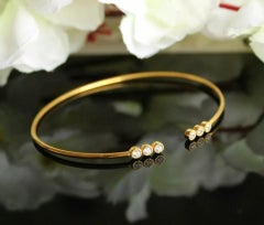 14k Solid Gold Diamond Open Bangle Cuff Bracelet