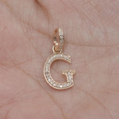 14K Solid Gold Diamond Pavé Block Letter G Initial Charm Pendant 0.26 Ct