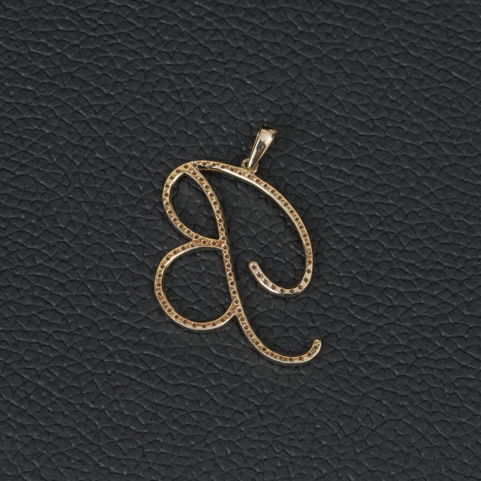 14K Solid Gold Diamond Pavé Cursive Script Letter B Initial Pendant 0. ...