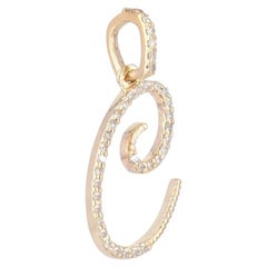 14K Solid Gold Diamond Pavé Cursive Script Letter C Initial Pendant 0.18 Ct