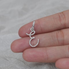 14K Solid Gold Diamond Pavé Cursive Script Letter E Initial Pendant 0.24 Ct