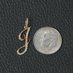 Colgante de oro macizo de 14 quilates con pavé de diamantes y letra cursiva I inicial 0,18 qt