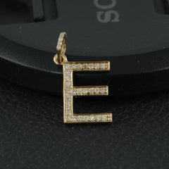 14K Solid Gold Diamond Pavé Modern Block Letter E Initial Pendant 0.25 Ct