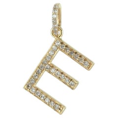 14K Solid Gold Diamond Pavé Modern Block Letter E Initial Pendant 0.25 Ct