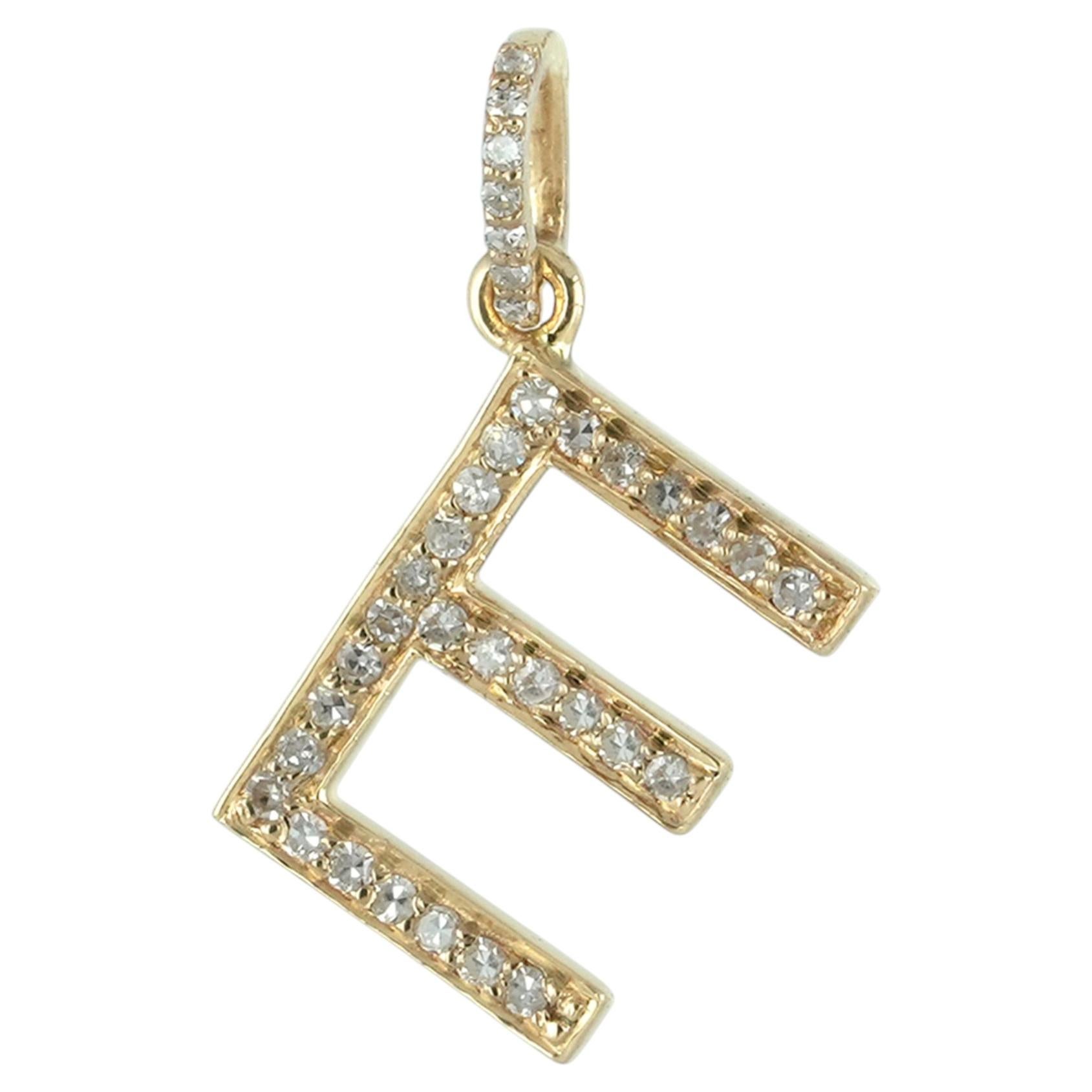 Natural Pave Diamond 14k Gold Block Letter E Initial Pendant 0.25 Ct Minimalist