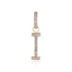 14K Solid Gold 0.15 Ct Real Diamond Pave Block Letter I Initial Charm Pendant