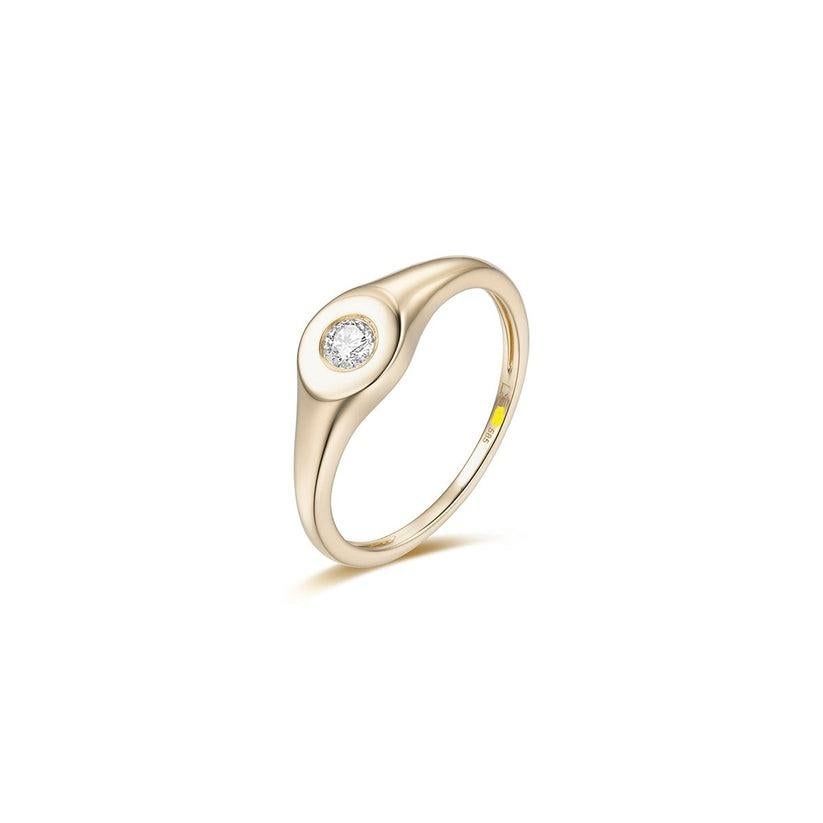 For Sale:  Minimalist Bezel Set Round Diamond 14K Yellow Gold Signet Ring 4