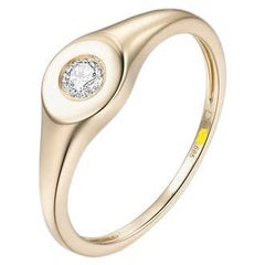 Minimalist Bezel Set Round Diamond 14K Yellow Gold Signet Ring