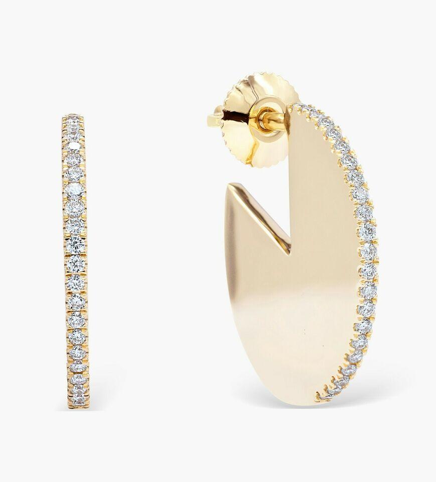 14K Massivgold Diamant-Ohrring mit rundem Ohrring für Damen Gelbgold, stilvolles Ohrring. für Damen oder Herren im Angebot