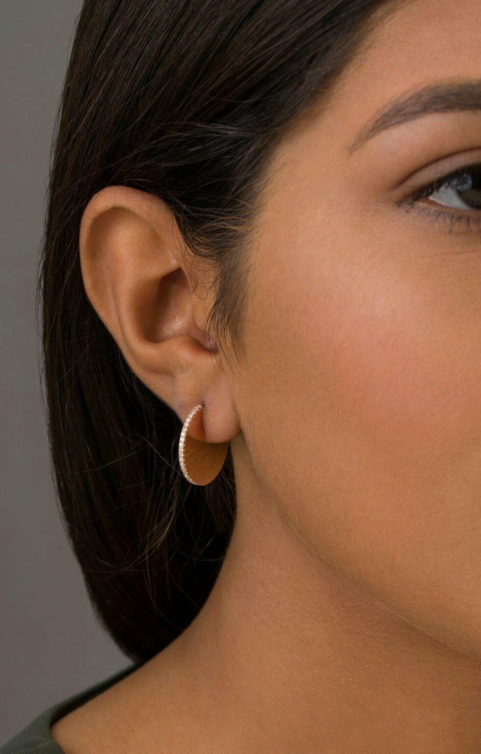 14K Massivgold Diamant-Ohrring mit rundem Ohrring für Damen Gelbgold, stilvolles Ohrring. im Angebot 2