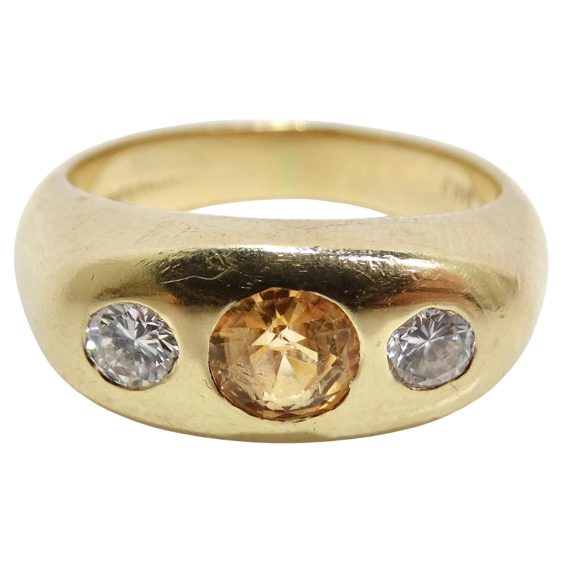 Elevate your style with the 14K Solid Gold Diamond Sapphire Ring – a classic, versatile, and glamorous piece that exudes luxury. Crafted from solid yellow gold, this ring, made in 1970, boasts a 1.5 carat yellow sapphire center stone that commands