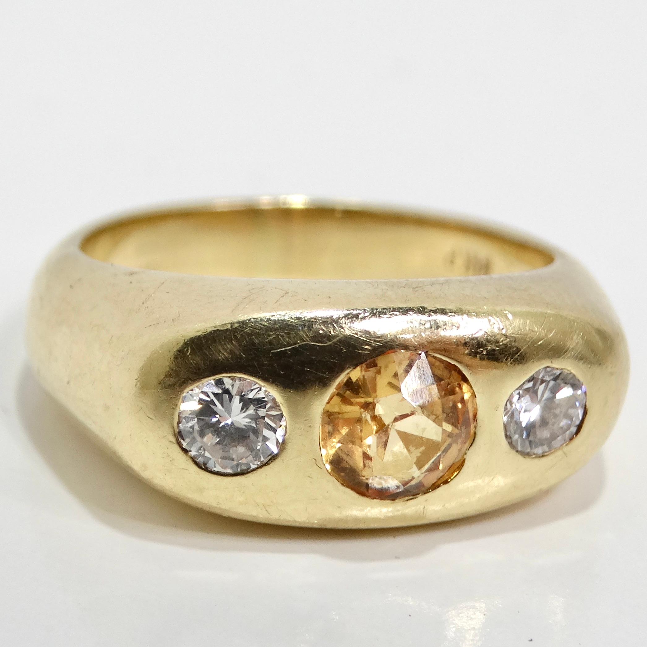 Taille ronde Bague en or massif 14 carats avec diamant et saphir en vente