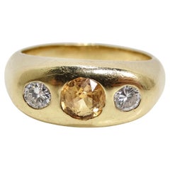 Antique 14K Solid Gold Diamond Sapphire Ring