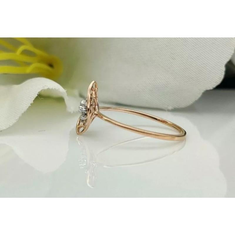 Taille ronde Bague solitaire en or massif 14k à diamant Filigree Design en vente