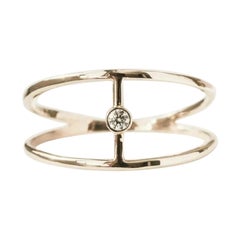14k Solid Gold Diamond Split Shank Wire Dainty Minimalist Ring