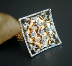 14k Solid Gold Diamond Square Statement Filigree Cocktail Ring