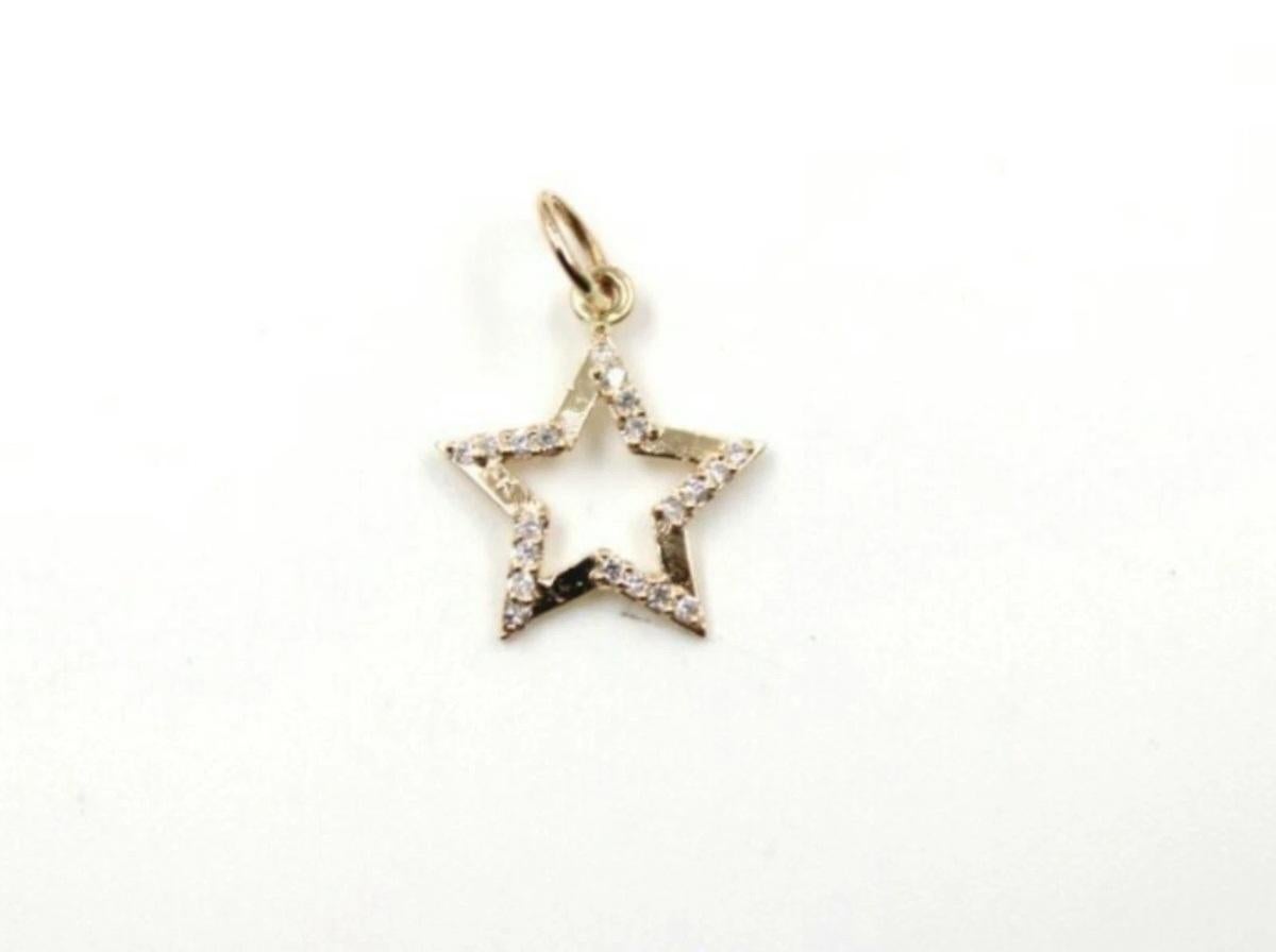 Collar de oro macizo de 14 quilates con estrella de diamantes Dainty Star Necklace Christmas Gift For Her. Corte redondo en venta