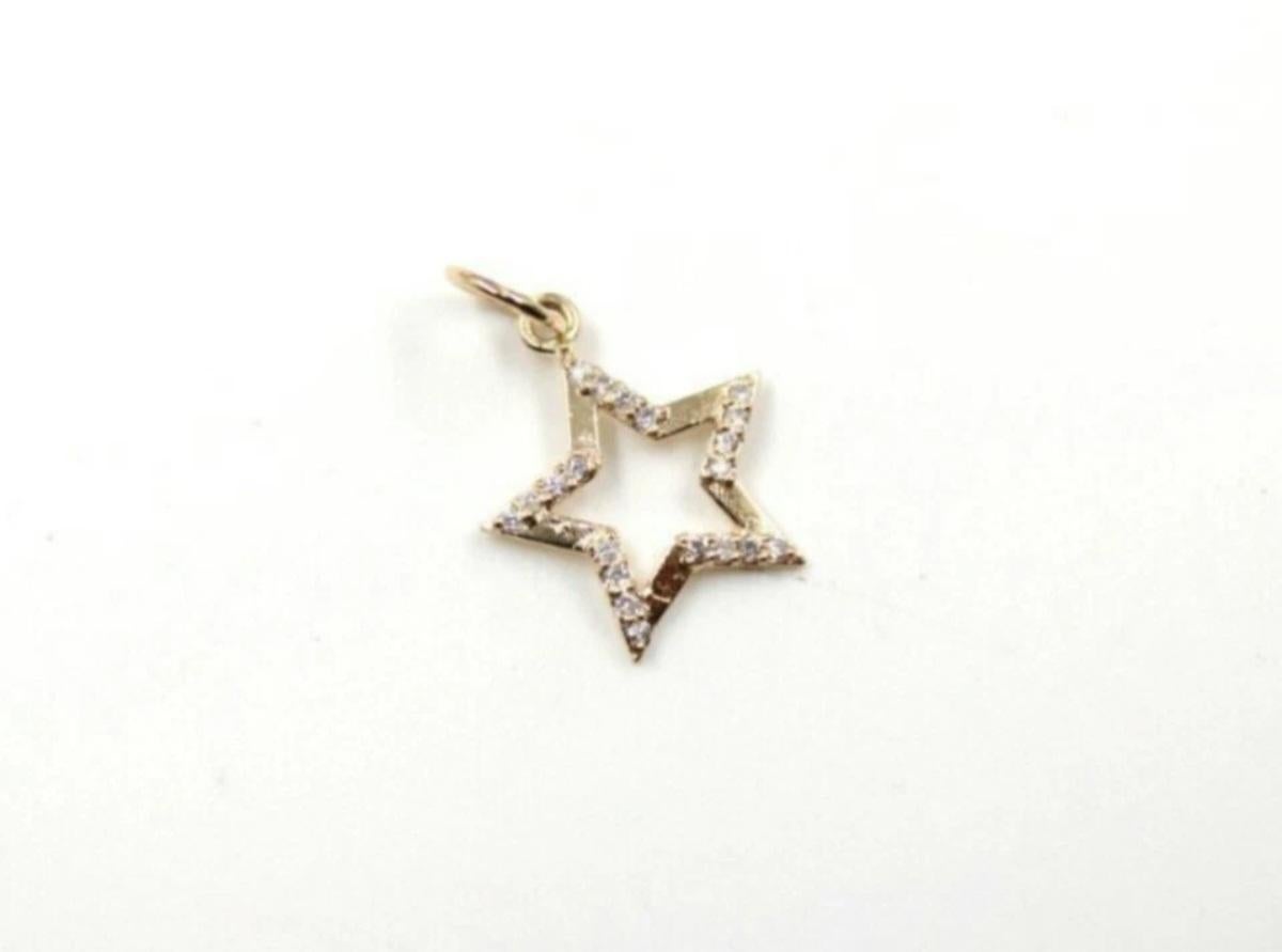 Collar de oro macizo de 14 quilates con estrella de diamantes Dainty Star Necklace Christmas Gift For Her. en venta 3