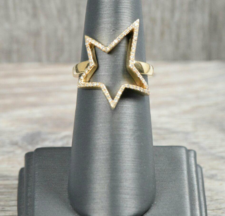 14k Solid Gold Diamond Star Ring Star Cocktail Ring Engagement Gift Diamond Band For Sale 6