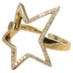 14k Massivgold Diamant Sternring Stern-Cocktailring Verlobungsring Diamantband
