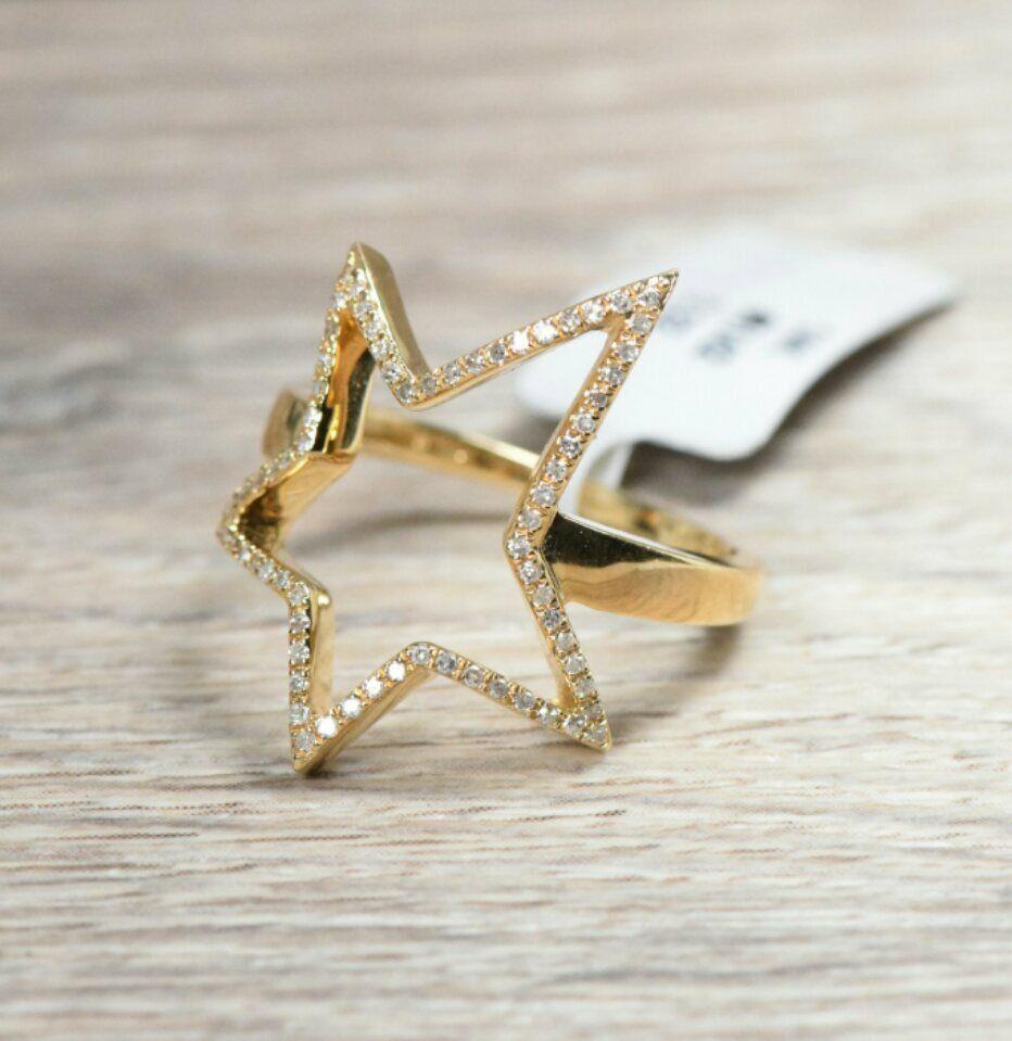 14k Solid Gold Diamond Star Ring Star Cocktail Ring Engagement Gift Diamond Band For Sale 1