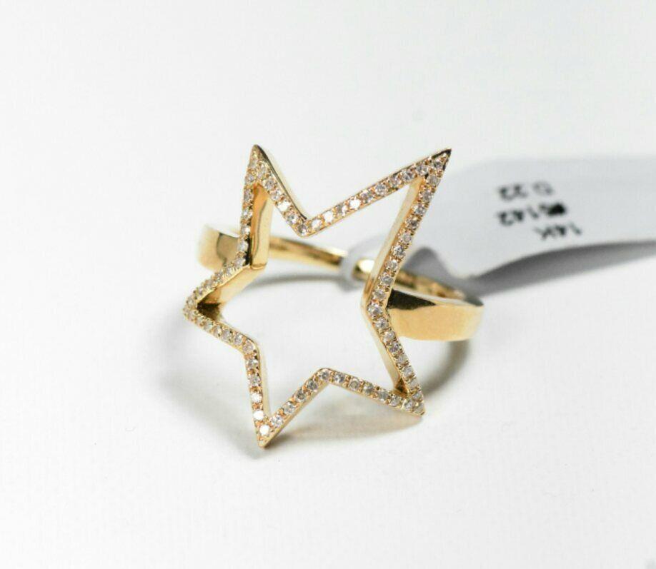 14k Solid Gold Diamond Star Ring Star Cocktail Ring Engagement Gift Diamond Band For Sale 3