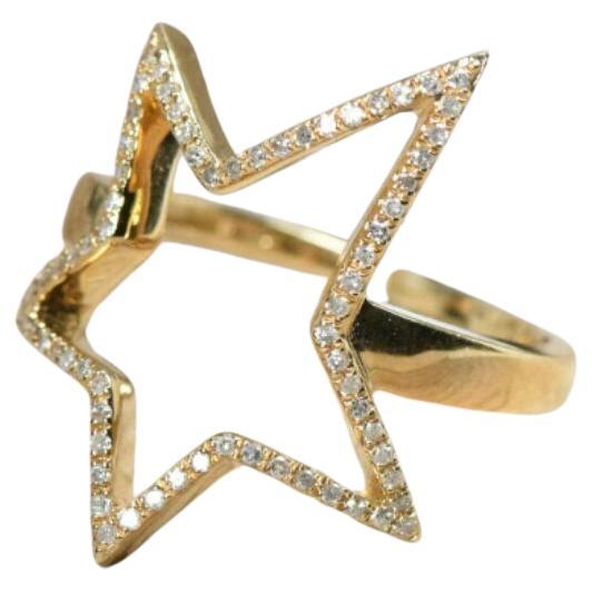 Art Deco 14k Solid Gold Diamond Star Ring Star Cocktail Ring Engagement Gift Diamond Band For Sale