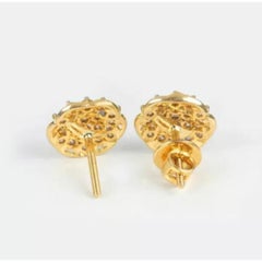 14K Solid Gold Diamond Stud Earrings for Women Floral Design Handmade
