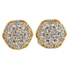 Clous d'oreilles pour femmes en or massif 14 carats à motif floral fait à la main
