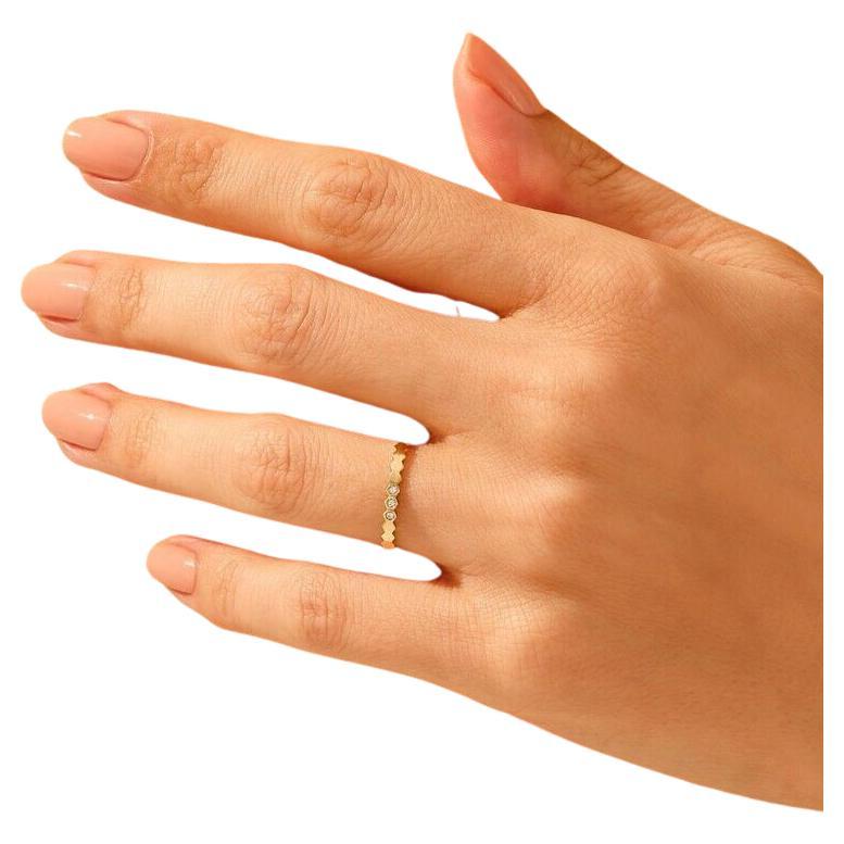Sechseckiger 14K Massivgold-Diamant-Ringringring mit Nieten in Form eines Sechseckigen für Damen Geburtstagsgeschenks