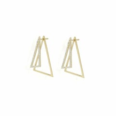 14K Solid Gold Diamond Studded Triangle Ear Jacket Earring