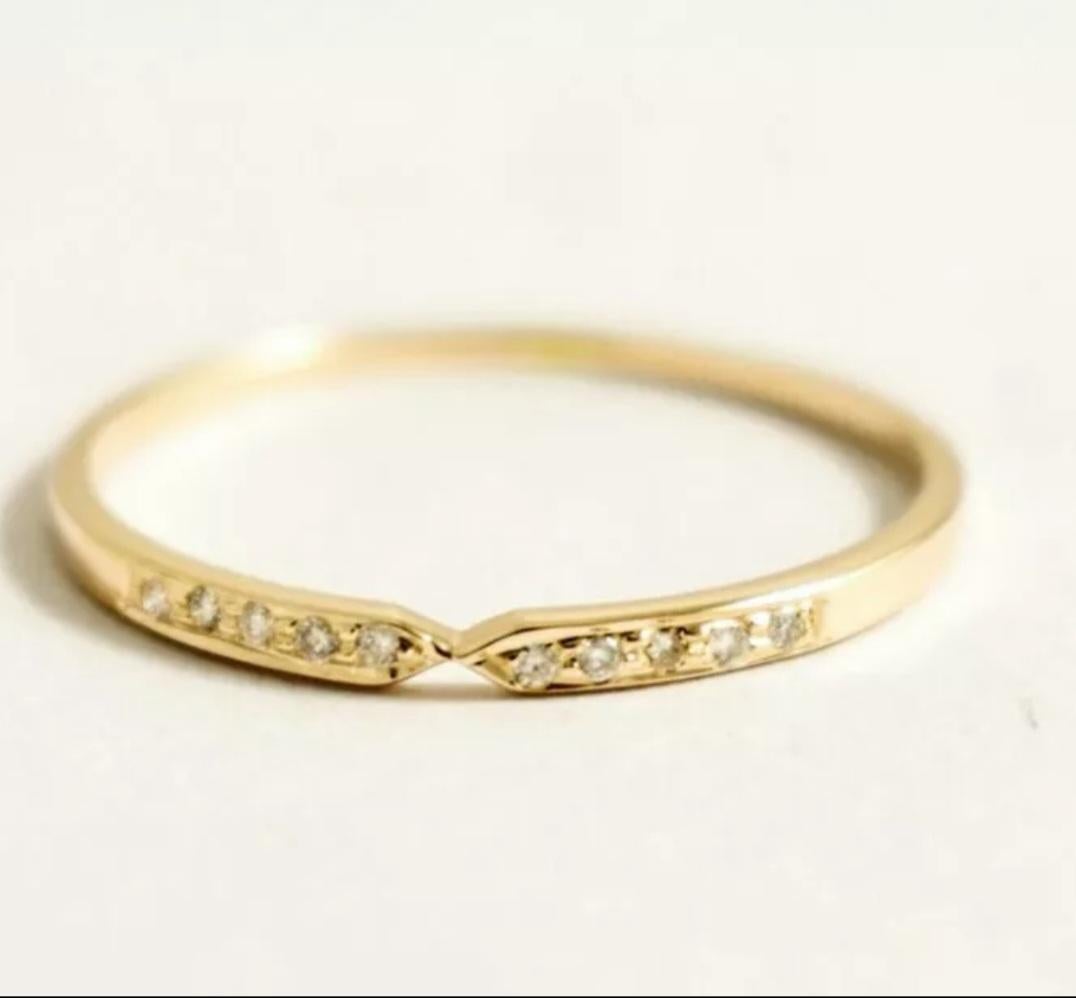 Art Deco 14k Solid Gold Diamond Studded Valentines Ring Minimalist Infinity Love Ring For Sale