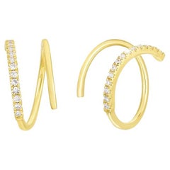 Open Spiral 14K Gold Diamond Hoop Earrings